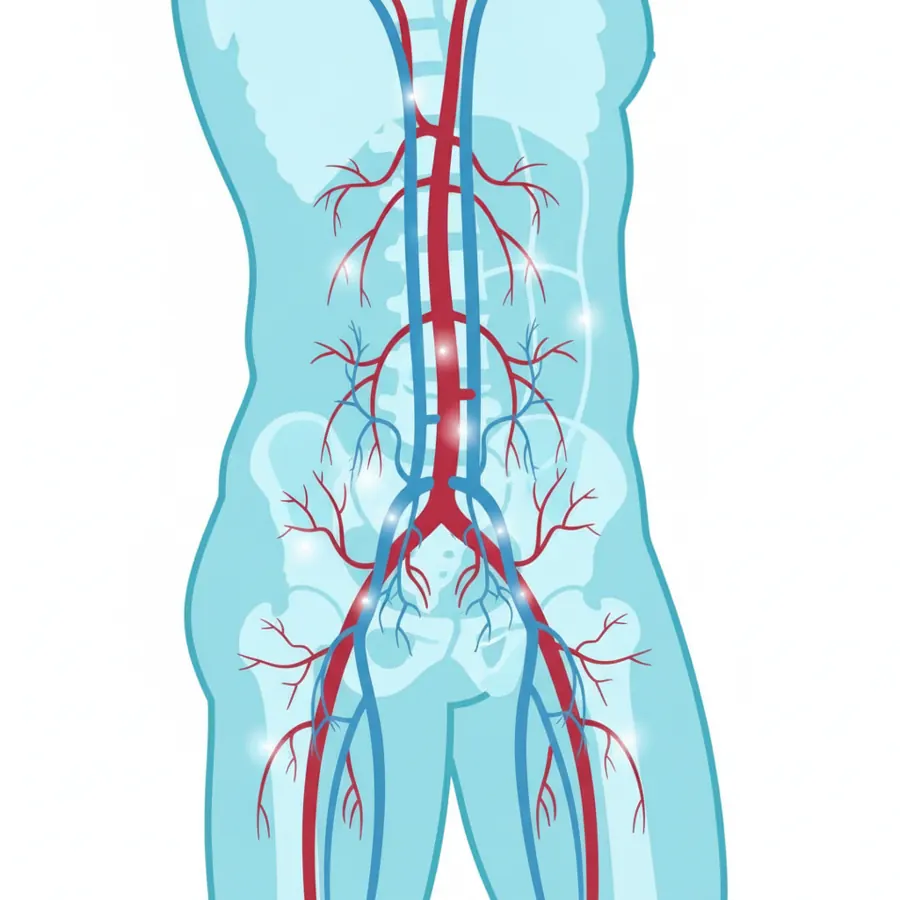 Ilustración esquemática de las arterias y venas de la pelvis