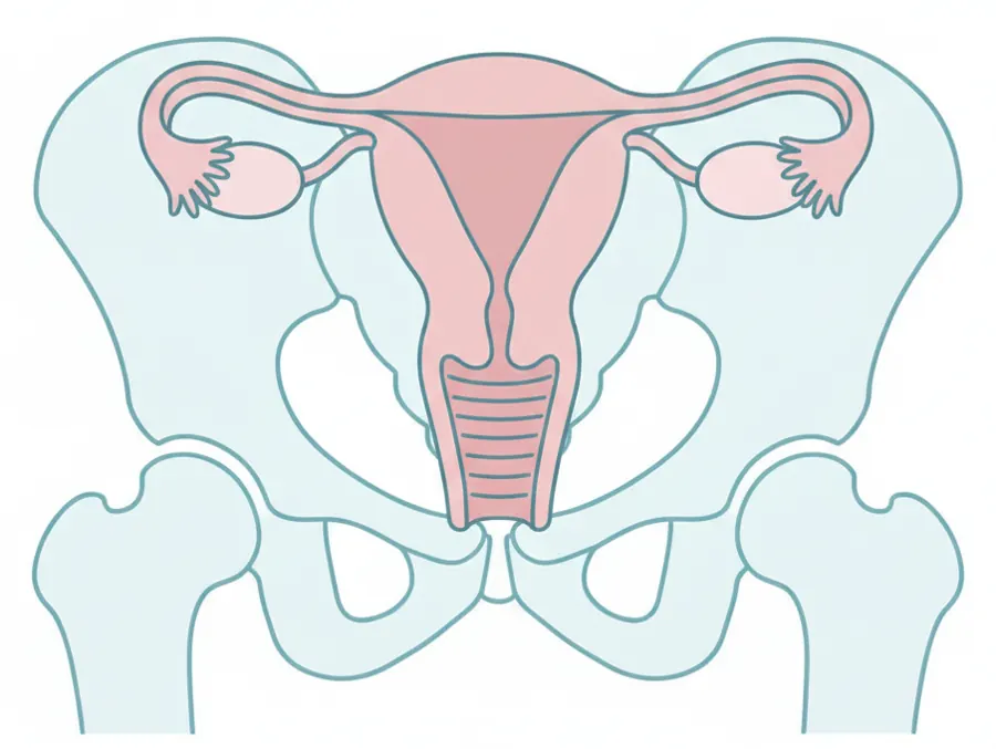 Ilustración esquemática del sistema reproductor femenino: útero, trompas y ovarios