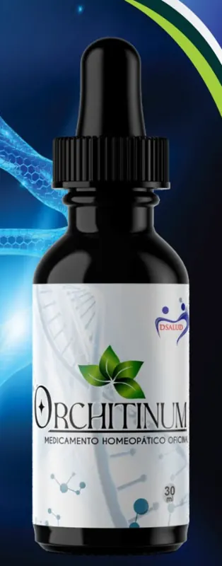 Frasco gotero de Orchitinum, medicamento homeopático del laboratorio DSALUD