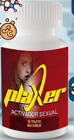 Frasco de Plaxer, activador sexual en tabletas masticables